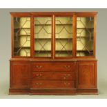 A large 19th century mahogany breakfront secretaire bookcase,