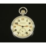 A Jaeger-LeCoultre Second World War stainless steel cased pocket watch, knob wind,