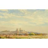 Len Roope, watercolour "Lincoln from South West". 19 cm x 30 cm, framed, signed and dated 1974.
