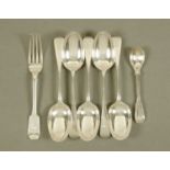 Five silver dessert spoons,