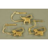 Three Chinese brass animal padlocks, each length 5 cm.