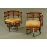 A pair of late 19th century Moorish bone inlaid corner armchairs.