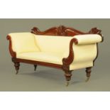 A William IV mahogany framed chaise longue, upholstered in cream material,