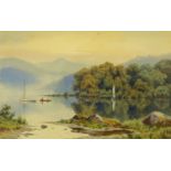 Edward Horace Thompson (1879-1949), watercolour, yachts and fishermen on lake.