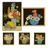 John Hall Thorpe (1874-1947), five woodblock prints "Anemones", "Pansies", "Dianthus",