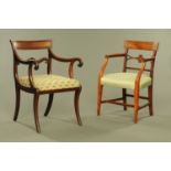 Two 19th century armchairs, each with bowed top rail,