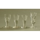 A group of four late 18th/early 19th century squat glasses, tallest 11.3 cm.