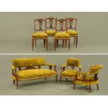 A Victorian lounge suite, comprising settee, two armchairs and four single chairs.