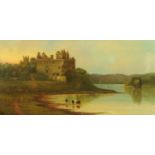 W Barry, oil on canvas Linlithgow Palace and Lock. 58 cm x 119 cm, framed, signed and dated 1879.