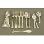 A collection of sixteen pieces of silver flatware, including four dessert forks by Sumner & Fearn,