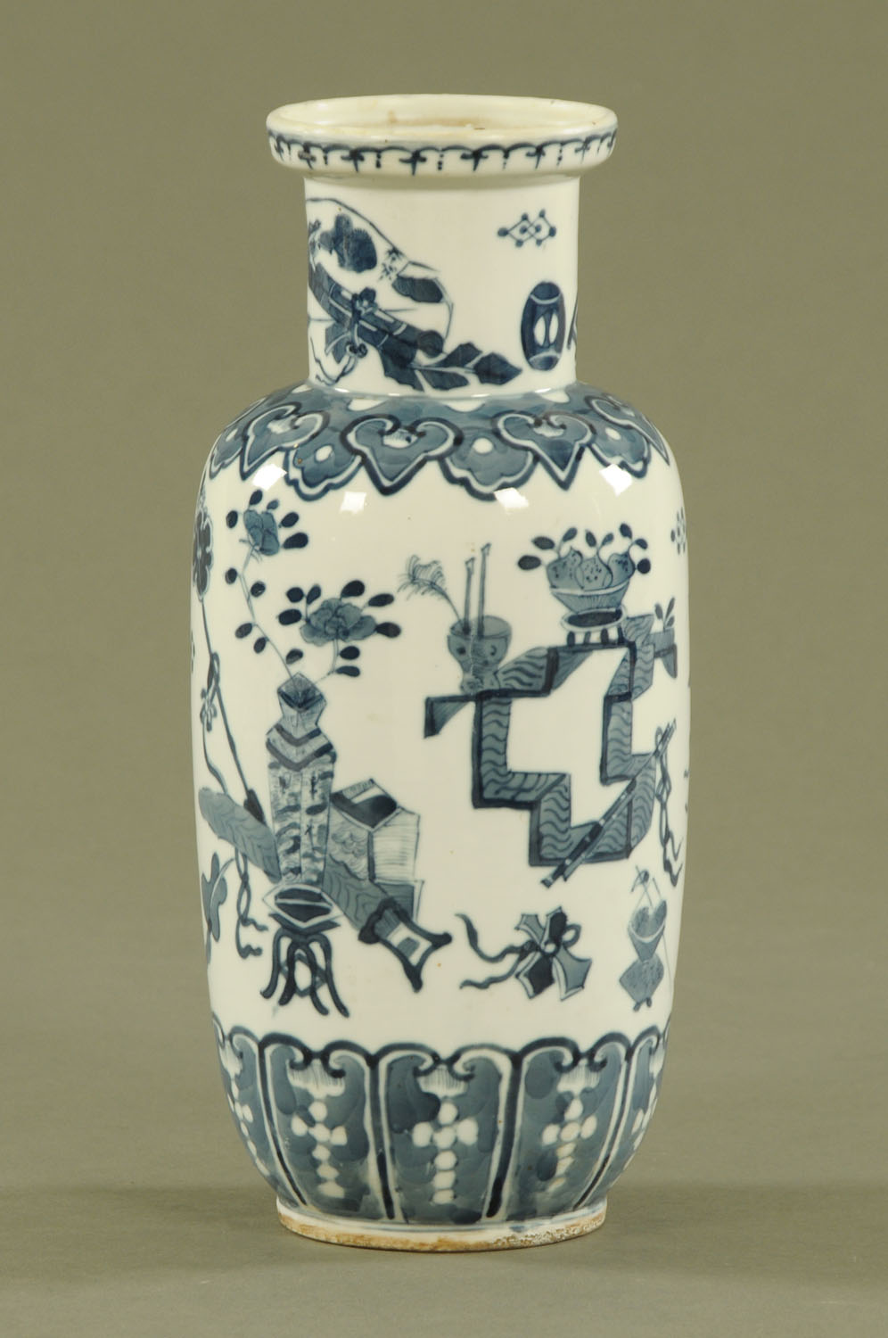 A Chinese blue and white vase, decorated with vases, fish, etc.