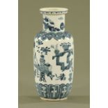 A Chinese blue and white vase, decorated with vases, fish, etc.