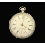 A silver cased English Lever fusee pocket watch, key wind, currently ticking away.