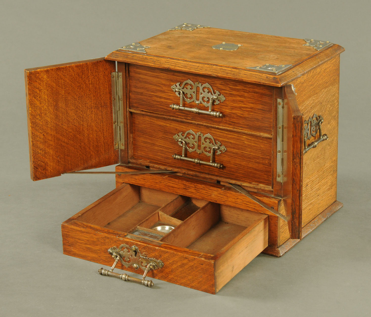 An Edwardian oak table casket, of rectangular form with plated mounts and registration No. - Image 2 of 3