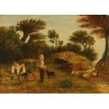 A 19th century English School, oil painting on canvas cattle in landscape. 24 cm x 33 cm, framed.