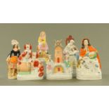 A collection of 6 19th century Staffordshire figures, including "Red Riding Hood", "The Gleaner".