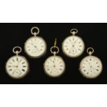 A collection of five silver cased fusee and barrel drive pocket watches,