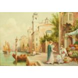 Trevor Haddon, watercolour, Venetian flower seller. 36 cm x 50 cm, framed, signed.