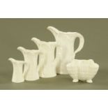 Four Royal Worcester fern leaf patterned jugs, one modern 1966 and three with green printed marks,