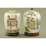 Two Chinese Republic vases form table lamps, decorated with character marks, figures, etc.