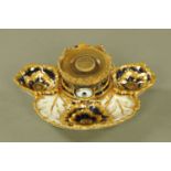 A French porcelain inkwell stand,