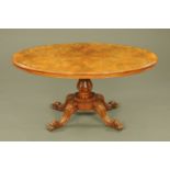 A Victorian walnut oval loo table,