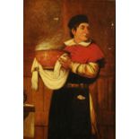 A 19th century Continental School, figure holding a steaming bowl. 59 cm x 39 cm, framed.