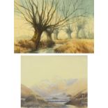 D Rothwell Bailey, watercolour, "Willows by the Stream".