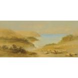 G L Hall & T F Wainewright, watercolour, sheep in landscape with coast beyond.