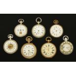 A collection of seven miscellaneous pocket watches, including "Improved Guinea Timekeeper",