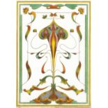 An Art Nouveau glass panel, with stylised decoration. 103 cm x 75 cm (see illustration).
