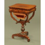 A 19th century Biedermeier style mahogany work box, of shaped outline with fitted interior,