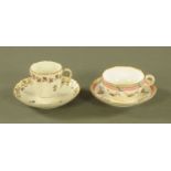A 19th century Derby cabinet cup and saucer, and another decorated with floral swags.
