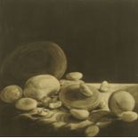 Mollie Bullick, a mezzotint "Sand and Stone" 5/35. 30 cm x 30 cm, framed, signed and dated 1983.