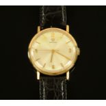 A 9 ct gold cased Omega gentleman's wristwatch, numerals at 3, 6, 9 and 12, knob wind,
