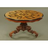 A Victorian walnut marquetry circular centre table,