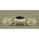 A pair of silver mounted salts,