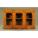 A Victorian walnut foliate marquetry breakfront side cabinet,