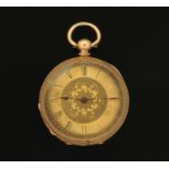 A Continental foliate engraved fob watch, stamped 14 k, key wind,