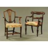 Two 19th century armchairs, one William IV with drop in seat the other with stuffover seat.