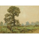 Alfred East RA FRS (1849-1913), watercolour "A Field in Kent". 17.5 cm x 24 cm, framed, signed.