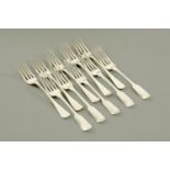 Two sets of five silver dessert forks, five London 1836, and five Emmanuel Levy Exeter 1816,