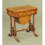 A Victorian walnut and Florentine marquetry turnover top combined games and worktable,