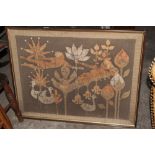 A large vintage batik print, depicting f