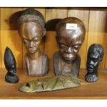 Two African hardwood carved busts. 24 cm