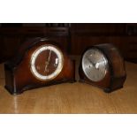 A 1930's walnut mantle clock, together w