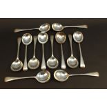 Twelve 1930's silver spoons, Old English