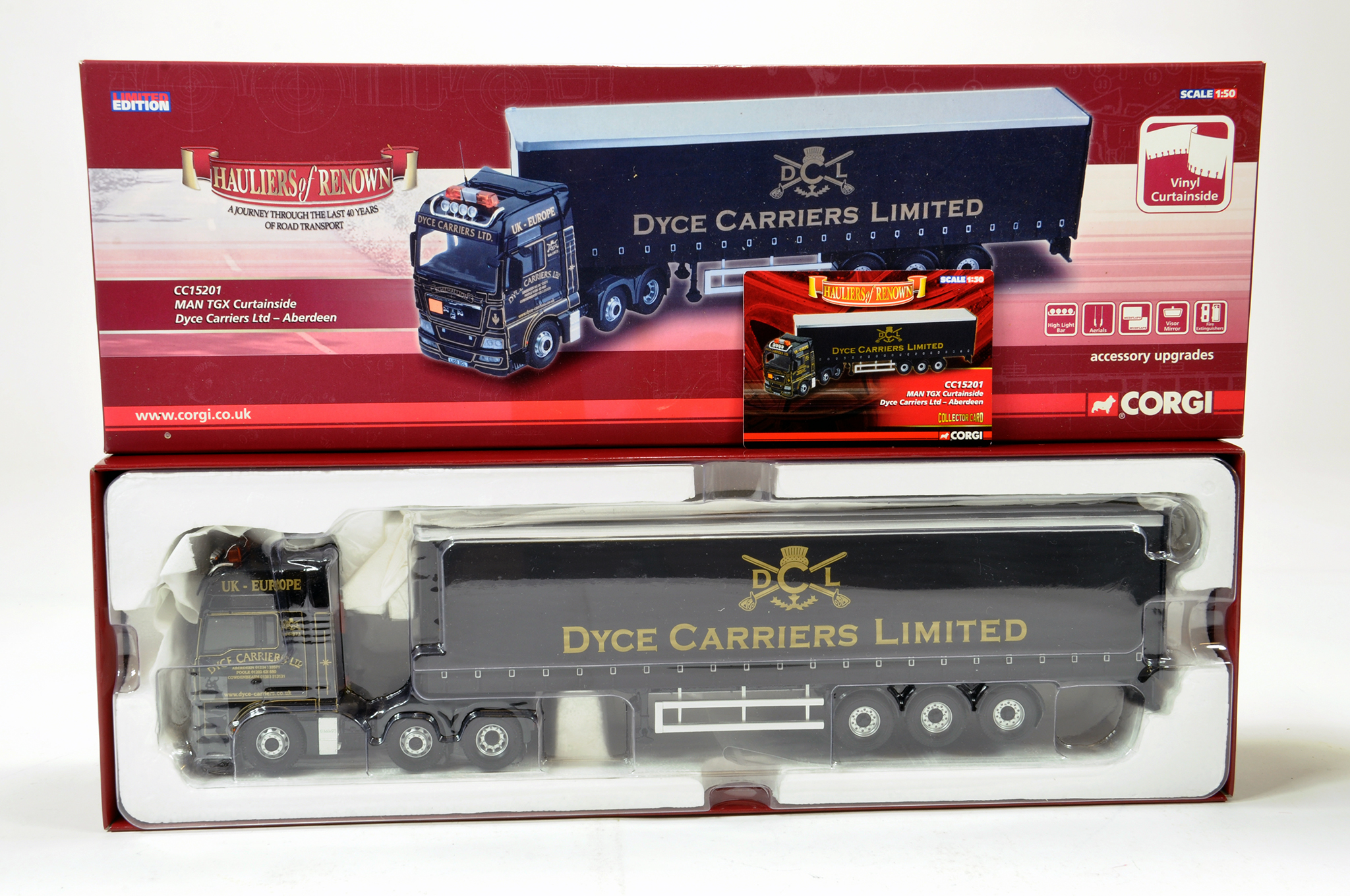 Corgi Diecast Truck Issue comprising No. CC15201 MAN TGX curtain trailer. In the livery of Dyce