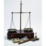 A vintage wooden set (with drawer) of weighing scales plus accessory items relating to Taxidermy.