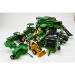 Large group of John Deere 1/16 Farm Tractor Implements etc including John Deere 5020, Bruder Combine